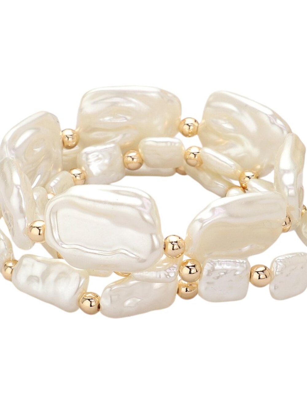 3PCS Irregular Pearl Stretch Bracelet Set Layered Stackable Faux Pearl Bracelets